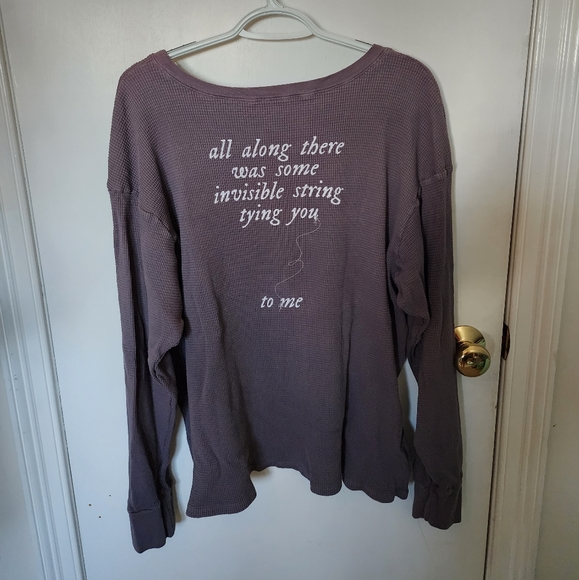 Women's Taylor Swift purple gray waffle long sleeve top 2XL, "Invisible string" - Picture 2 of 3